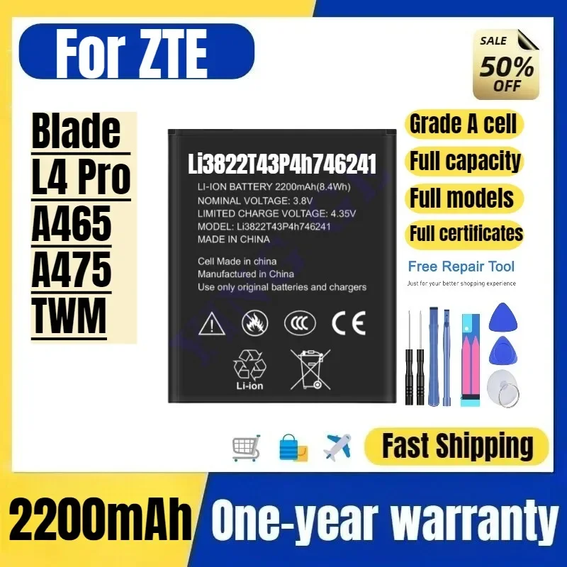 Li3822T43P4h746241  for ZTE Blade L4 Pro/A465/A475/TWM  Phone Battery High Quality Replacement Bateria Grade A Cell with Tools