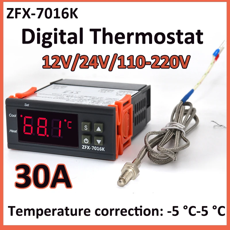 ZFX-7016K Intelligent High Temperature Controller 30A 12V 24V 110-220V Digital Thermostat Regulator  Burner Oven Control Switch