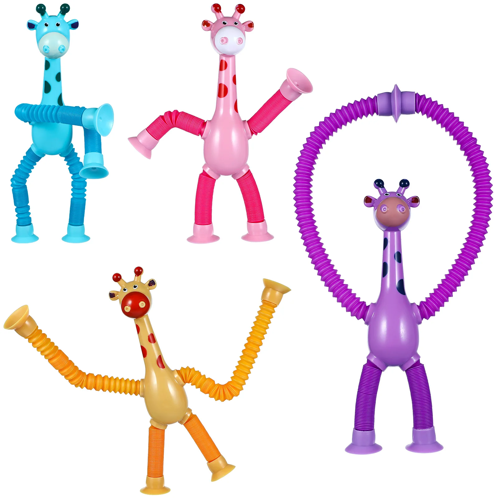4 Pcs Music Animal Toy Child Baby Bath Toys Sucker Tube Giraffe Telescopic Suction Cup Plastic