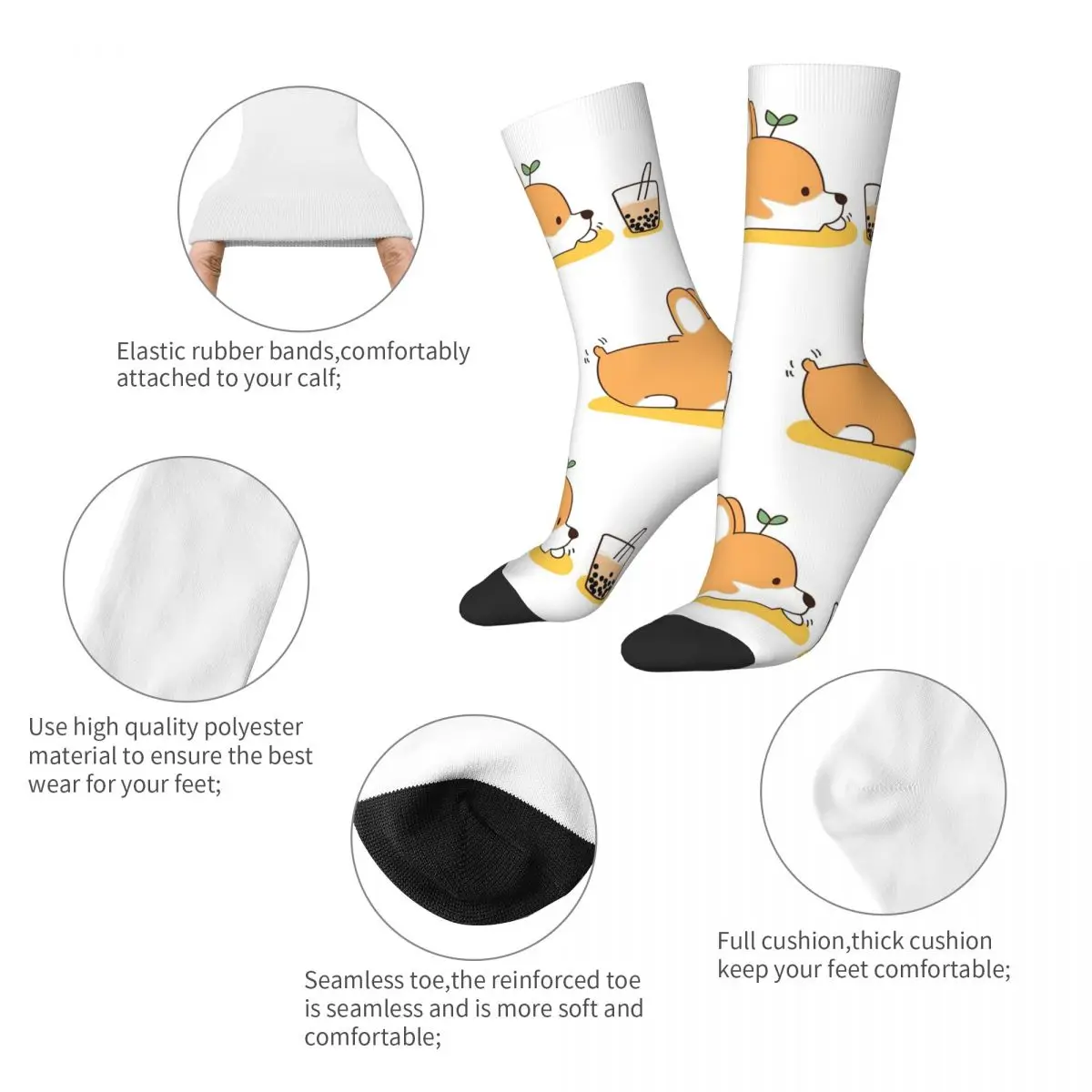 Calcetines Corgi y Bubble Tea, medias absorbentes del sudor Harajuku, calcetines largos para todas las estaciones, accesorios para regalo de cumpleaños Unisex