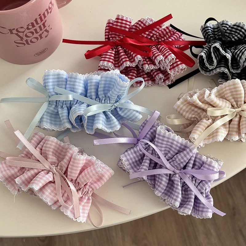 Ballet Sweet Dream Ribbon Plaid Hair Ring Mori Style Bow Tie-up Hair Rope Pleated Sweet Ponytail Head String Hair Accessories