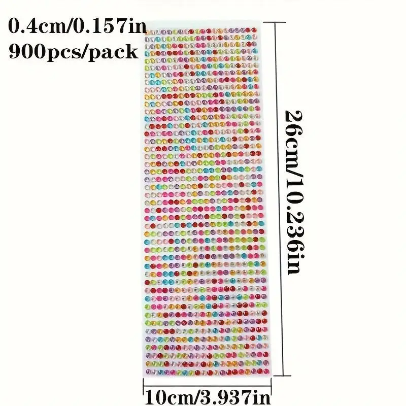 900pcs Acrylic Diamond Stickers|Self-Adhesive,3D Crystal Shiny Rainbow Gems in Multi-Color,Ideal for Nail Art,Photo Albums,