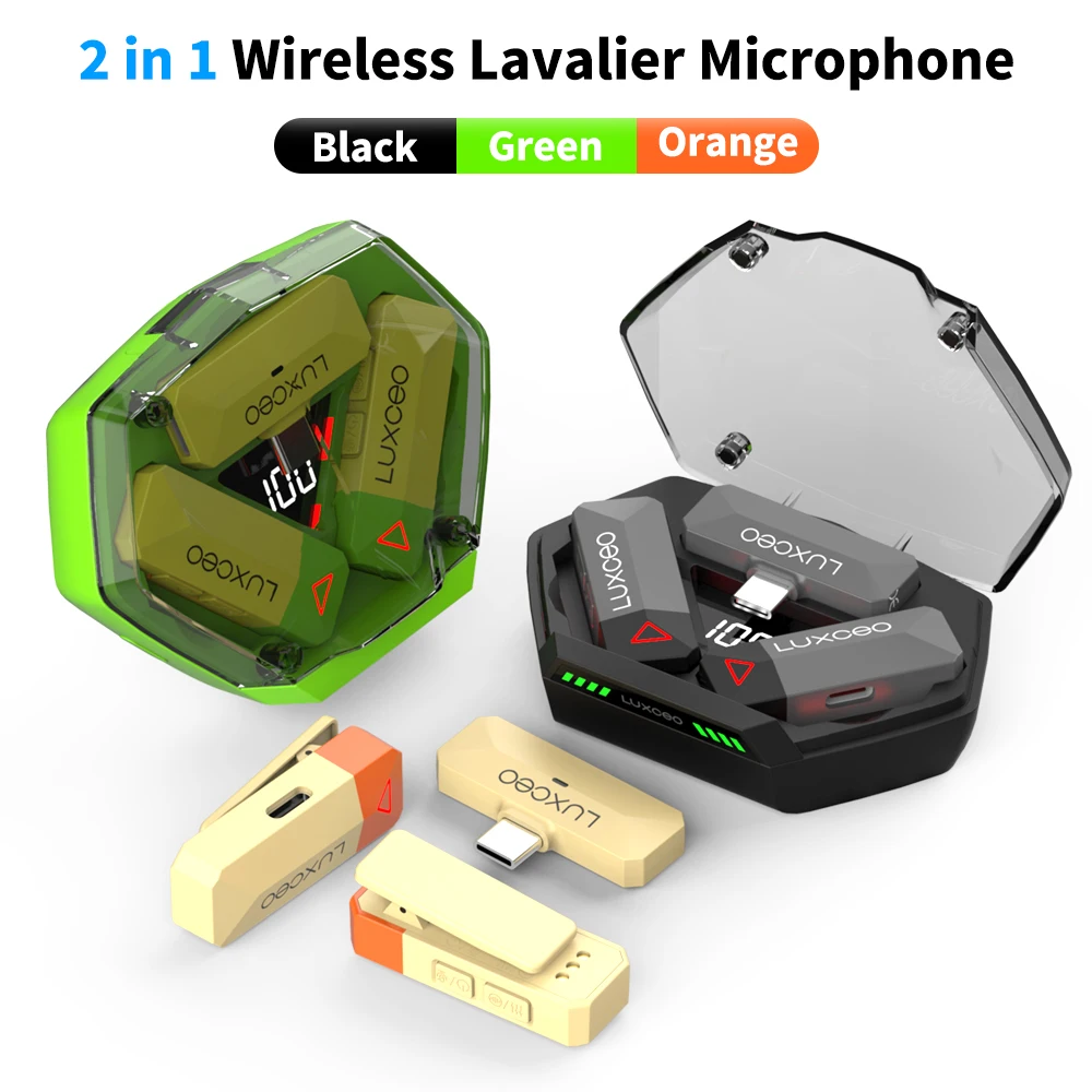 LUXCEO M8 Wireless Lavalier Microphone for iPhone Android with Charging Case on Lapel Mic for Audio Video Recording Interview