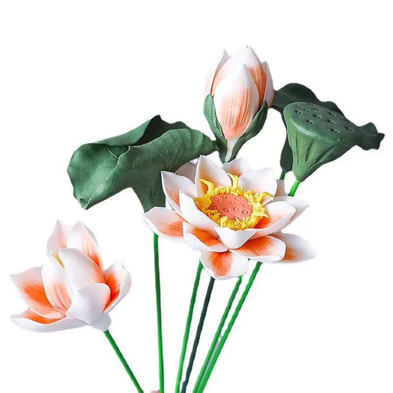 

Porcelain lotus peony, Chinese imitation flower ceramics, hand-squeezed flower art ornaments, home decoration flower