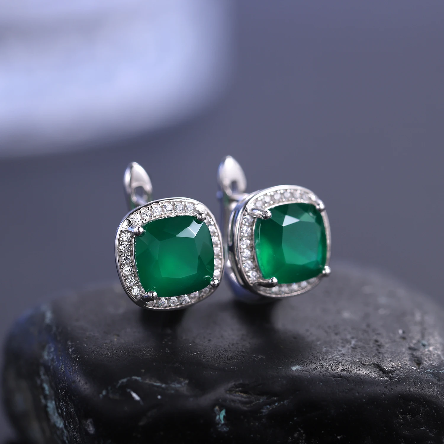 Gem\'s Ballet 2.2ct Green Agate Clip Earrings 925 sterling silver Vintage For Women Fine Jewelry Accessories Wedding Engagement
