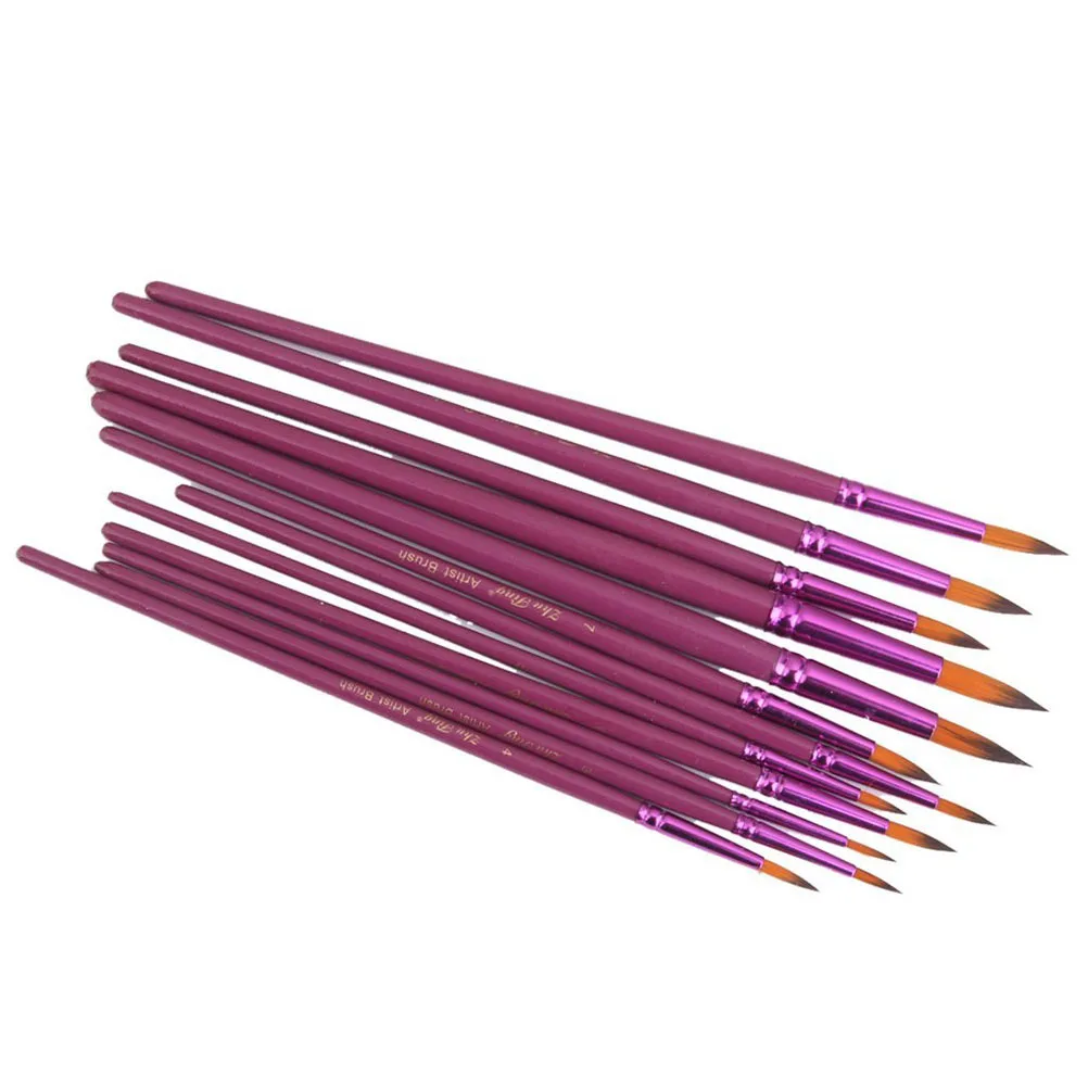 

12Pcs Nylon Hair Round Pointed Tip Brush Set Purple Different Sizes Soft Brushes for Oil Acrylic Watercolor Canvas Paper