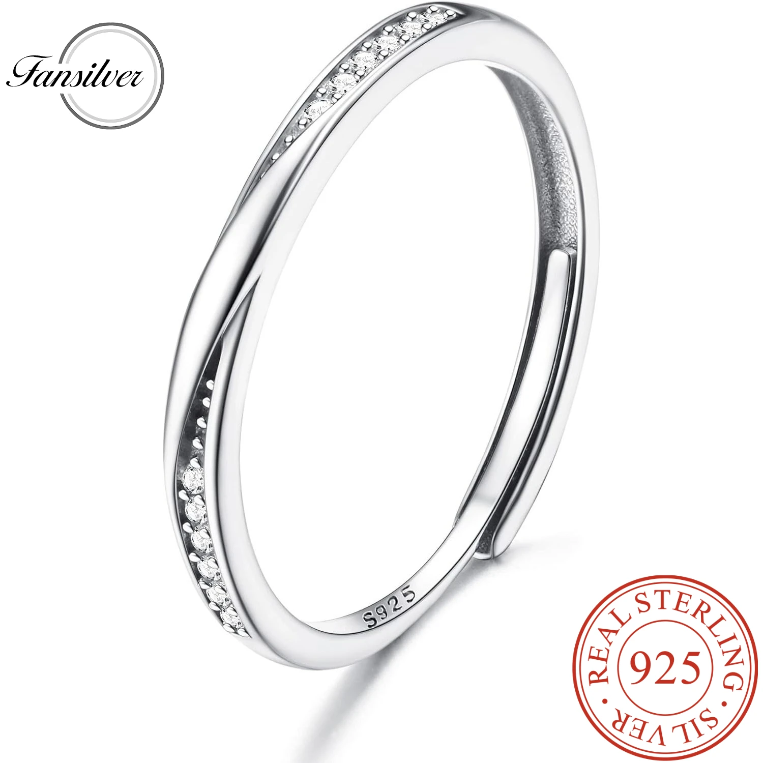 

Fansilver 2mm 925 Sterling Silver Adjustable Rings for Women Thumb Rings Cubic Zirconia Finger Rings for Mother Daughter Gifts