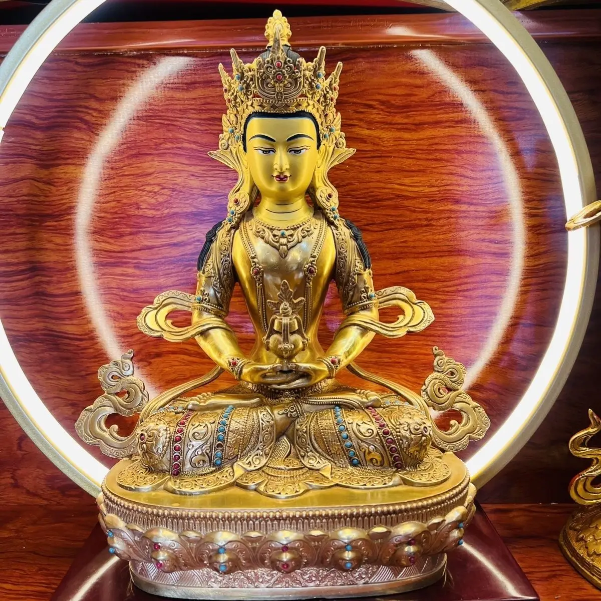 Longevity Buddha pure copper fine craftsmanship pure copper gilt household offering tantra one foot two Buddha statue ornament b