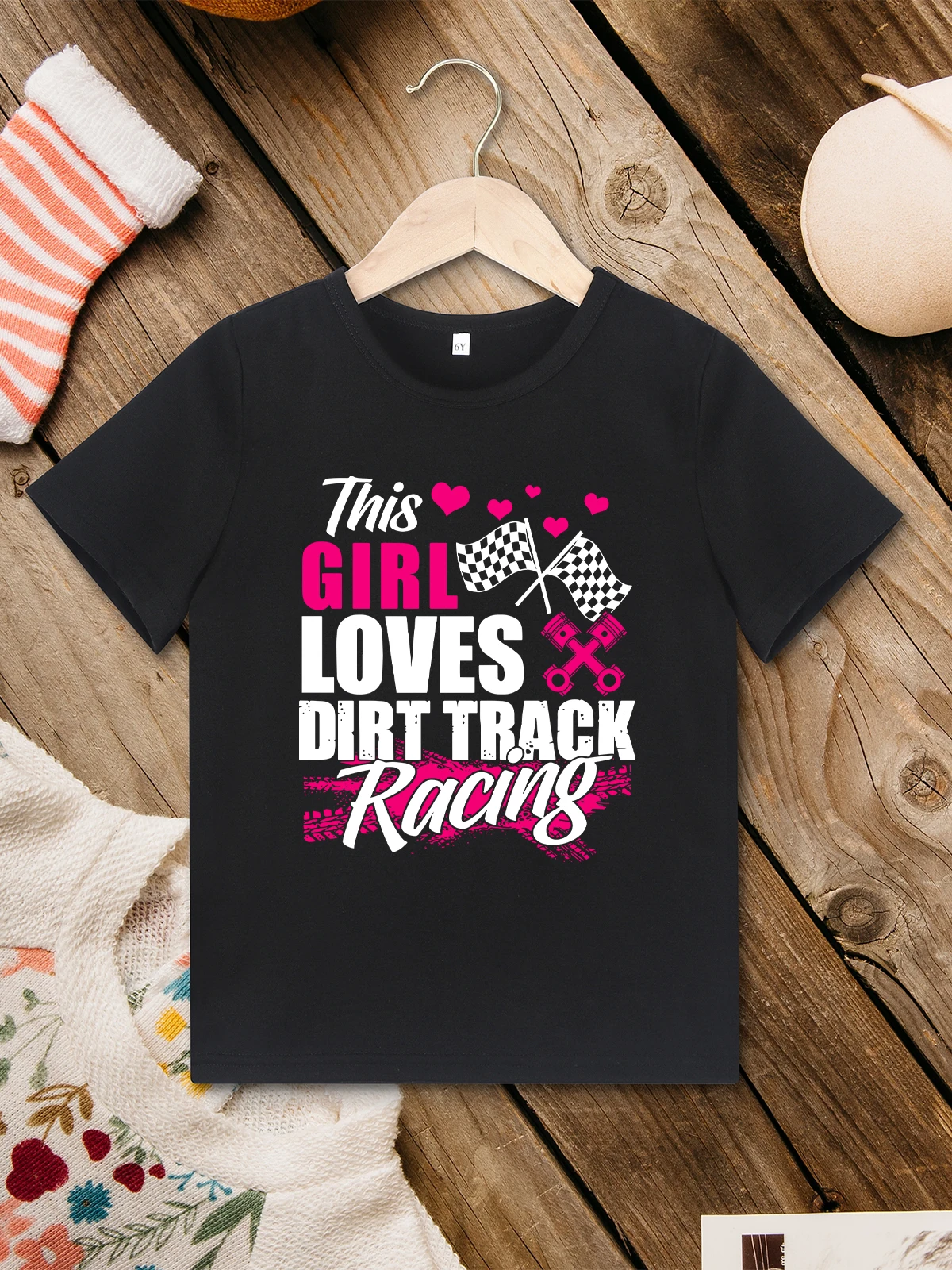 Personality Harajuku Girls Clothes 3 to 7 Years “This Girl Loves Dirt Track Racing” Pattern Fashion Kids T Shirt Summer Dropship