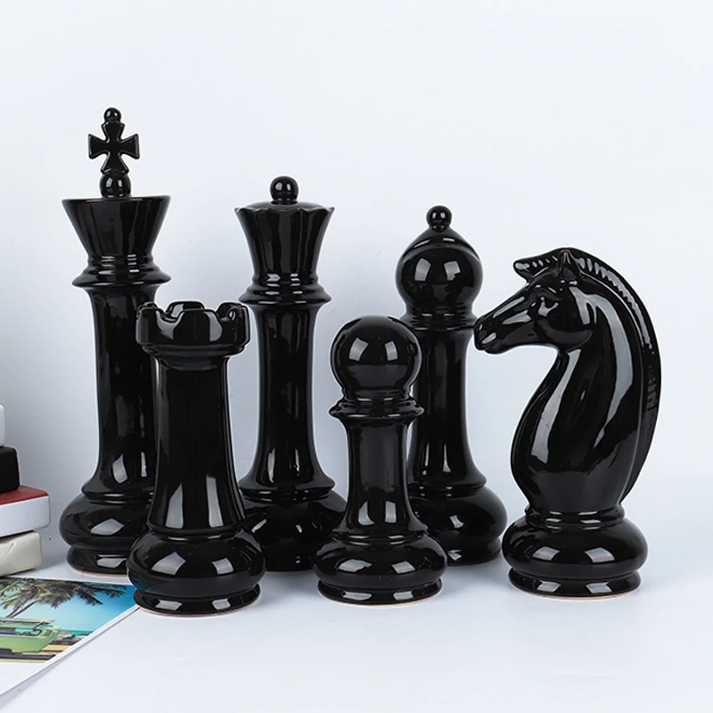 Home decoration desktop large chess pieces craft ornaments ceramic sculpture chess home desktop ornaments