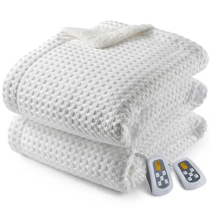 

Heated Blanket King Size with LCD Dual Controller, Waffle Weave Fast Heating Electric Blankets, 10 Heat Levels amp 112H Time Set