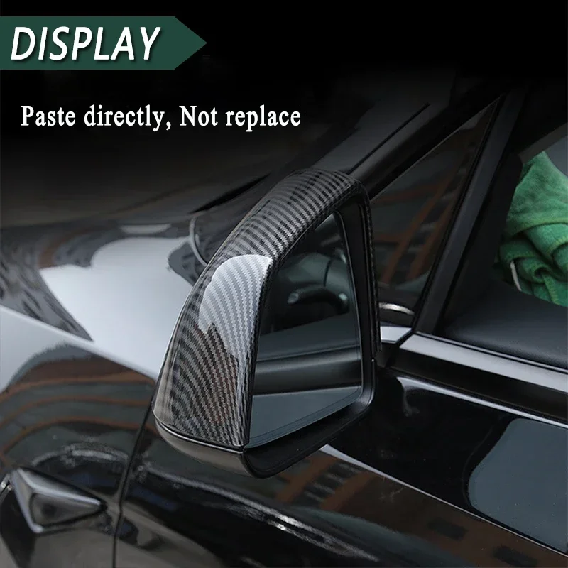 ل تسلا نموذج Y 2019-2023 الجانب مرآة الرؤية الخلفية غطاء أسود ألياف الكربون نظرة ABS مرآة حماية الديكور الإسكان غطاء #6