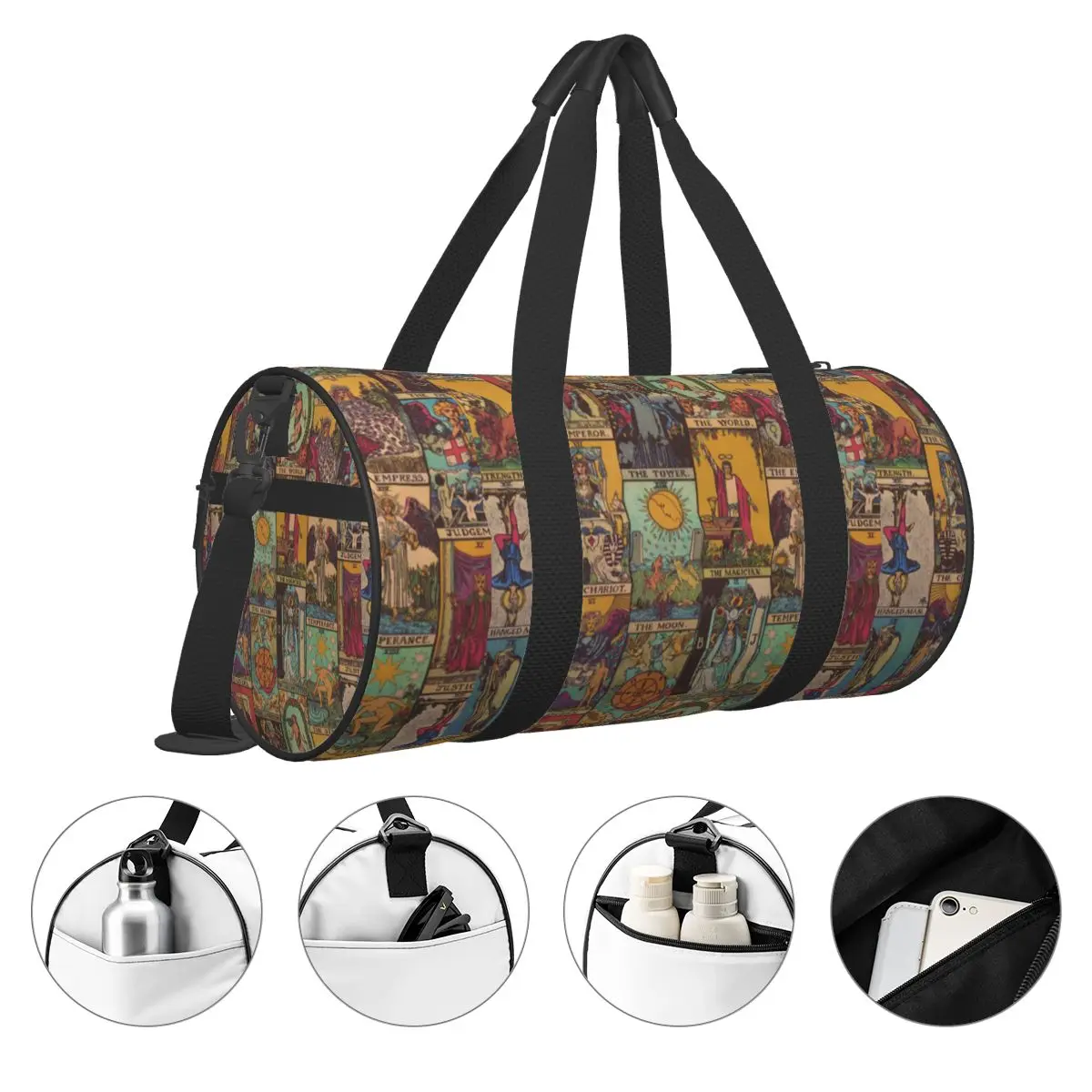 Bolsa de viaje de retazos de Tarot, bolsas deportivas de equipaje Vintage, bolsa de gimnasio gráfica de gran capacidad, bolsa de Fitness portátil con patrón masculino y femenino