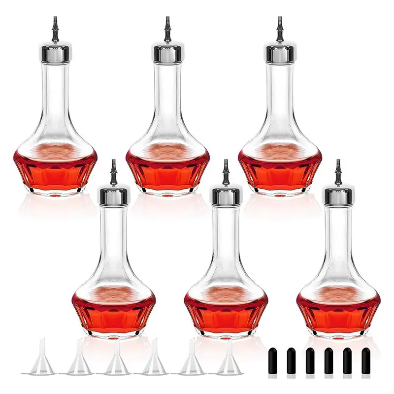 A74E-Dasher Top Glass Dash Bottle 6 PCS 50Ml/1.6Oz Bitters Bottle Set Professional Bar Tool For Cocktail For Making