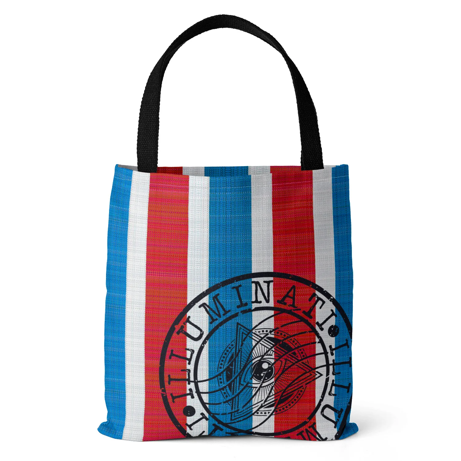 Borsa per la spesa ecologica in tela di poliestere Vintage retrò rosso blu Plaid stile francese stampa sigillo cinturino nero Tote da donna all'ingrosso