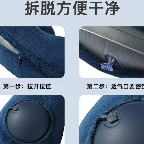 Portable, Removable, Washable, Foldable Crystal Fleece Neck Pillow for Travel, Office Nap, Press Inflate Camel Hump U-Shaped Pil view 3
