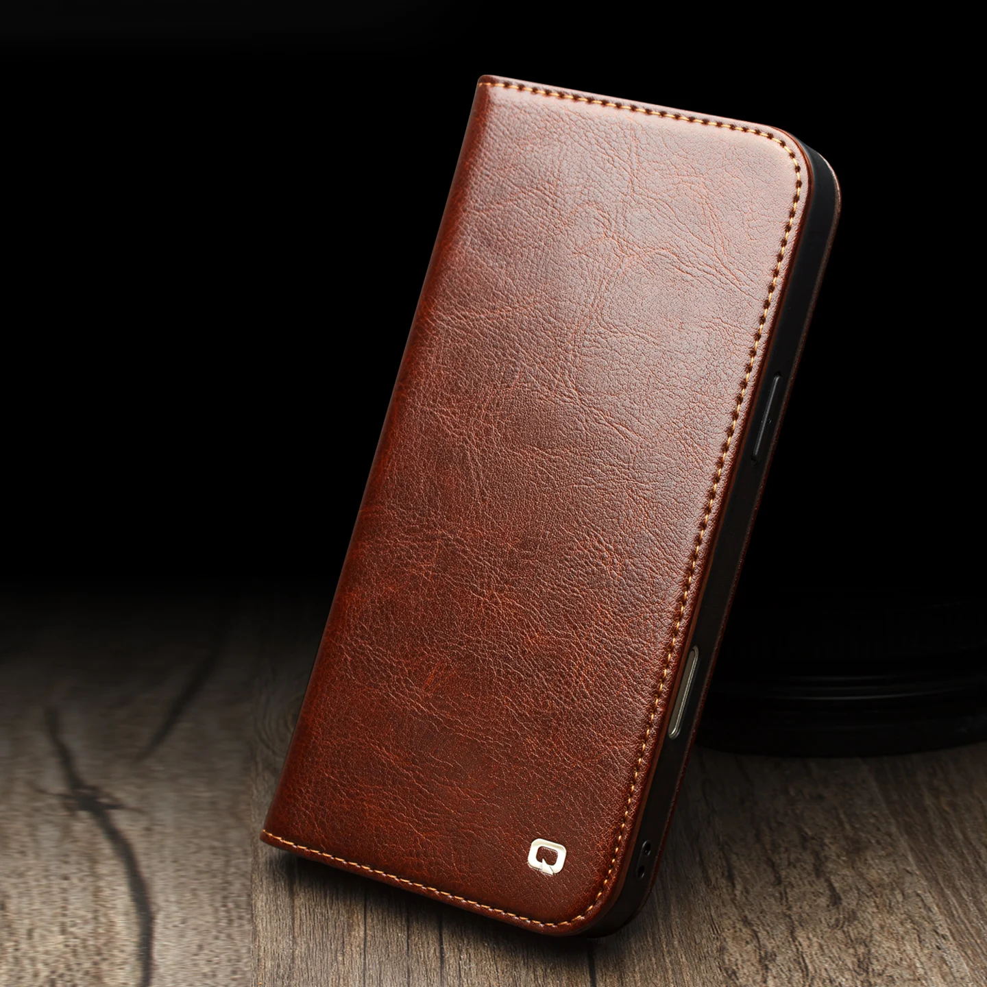 QIALINO Natural Genuine Leather Phone Case for iPhone 18 17 16 15 14 13 12 11 Pro Max Mini Air Plus Premium Cowhide Wallet Cover