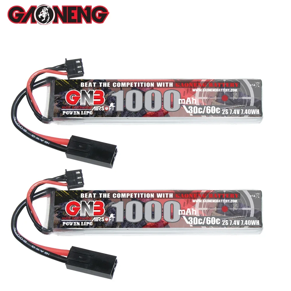 GAONENG GNB 전기 물총 장난감 에어소프트 건용 리포 배터리, SM 미니 타미야 커넥터용, 1000mAh, 7.4V, 2S, 30C, 2 개