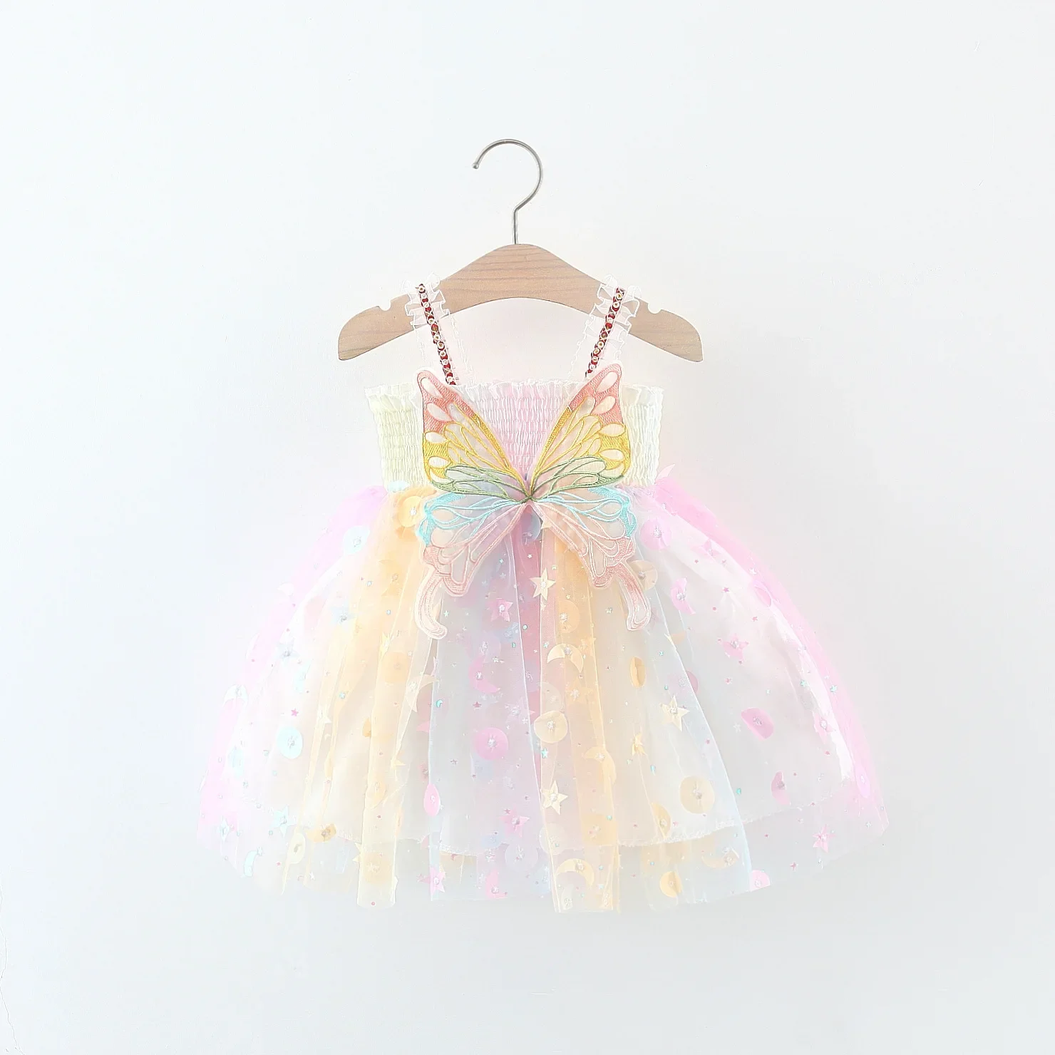 Baby Girls Clothes Princess Dresses Girl\'s Rainbow Dress Lace Ruffle Butterfly Fairy Dress Children Toddler Girl Long Dress