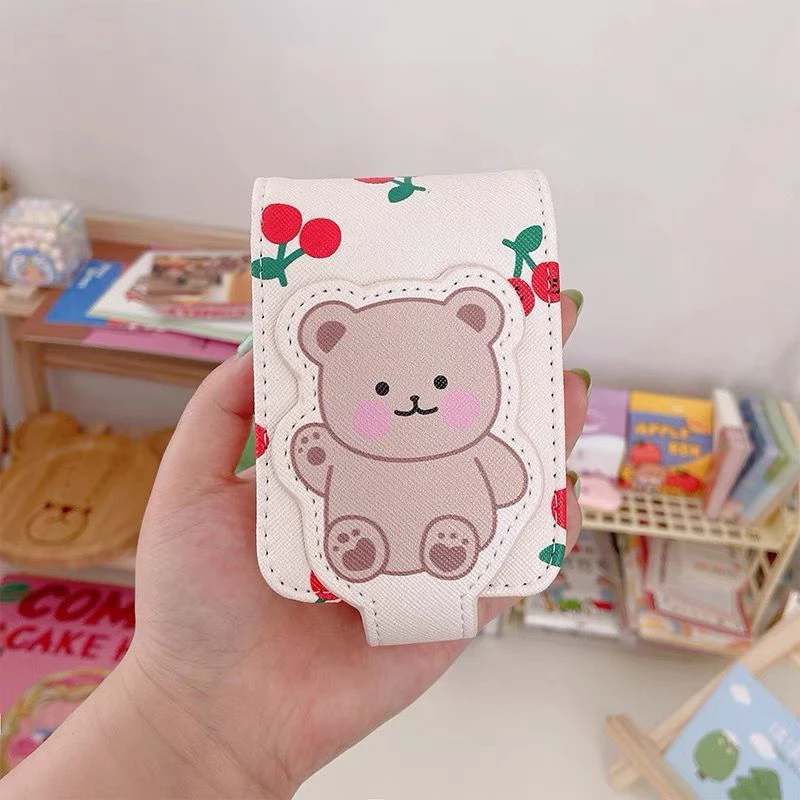 Portable Travel Girl Women Makeup Bag Little Teddy Bear Lipstick Bag Mirror Mini Bag Storage Bag Protective Cover