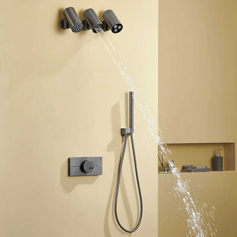 All copper concealed shower shower bathroom embedded hot and cold multi-function outlet shower set