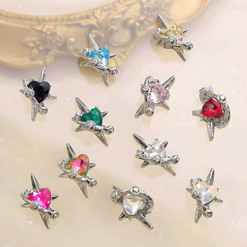

10PCS 3D Luxury Alloy Starburst Nail Art Love Heart Rhinestone Charms Starlight Accessories For Nails Decoration Design Supplies