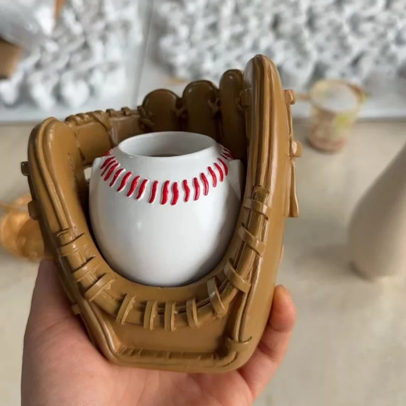 

Baseball Flower Pot with Glove Holder Ceramic Succulent Planter for Small Plants/Cactus, Creative Sports Desktop Ornament
