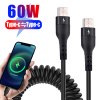 PD 60W USB C To Type C Cable Spring Fast Charging Type-C Data Cord for Samsung S24 Xiaomi iPhone Charger Line 1M 1.5M 2M