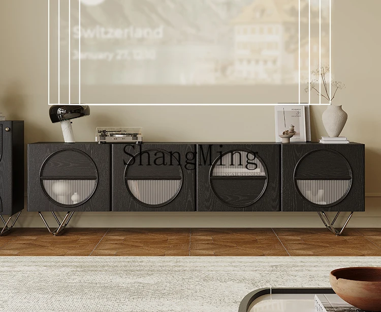 

CL Retro TV Cabinet for Home Use, Small Apartment, Black Ash Wood TV Wall Cabinet, Original Vintage Style
