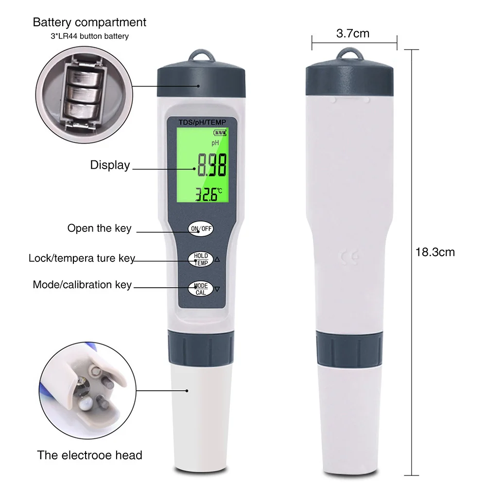 NOYAFEZ-9901 Água Qualidade Tester Pen, Alta Qualidade PH Meter, TDS Temp Condutividade Monitor, Pureza Medida Ferramenta, 3 em 1