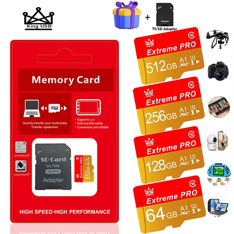 100% Original Original Micro TF SD Card 512GB 256GB 128GB Memori Memory Card C10 TF Micro TF SD SDXC 64GB U3 V30 4K for Phone
