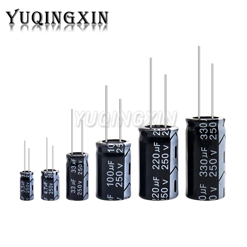 5 szt. 250V aluminiowy kondensator elektrolityczny 1UF 2.2UF 3.3UF 4.7UF 10UF 22UF 33UF 47UF 100UF 220UF 330UF