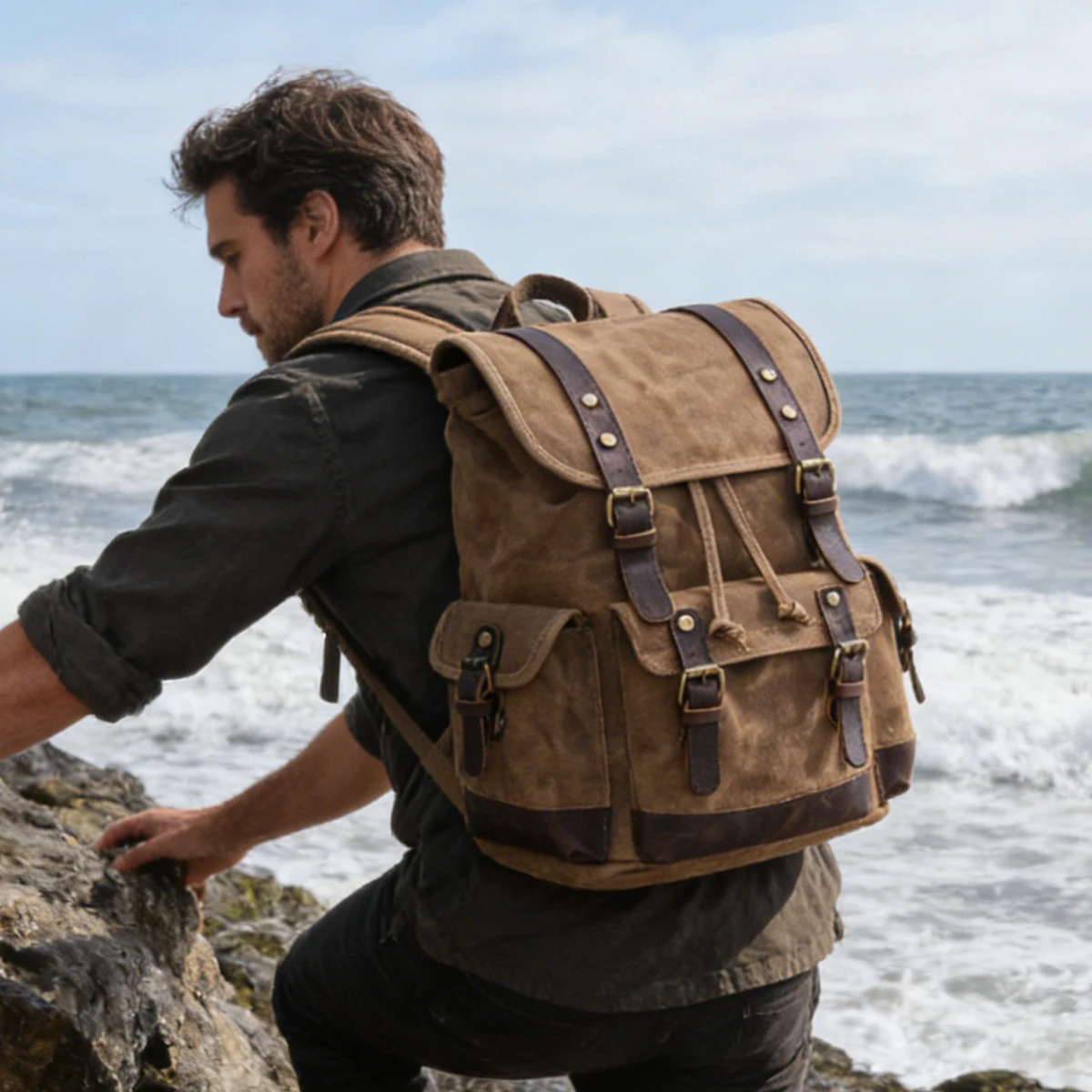 

Необходимый рюкзак для приключений на открытом воздухе, водонепроницаемый походный рюкзак большой емкости для мужчин, женский рюкзак в стиле ретро