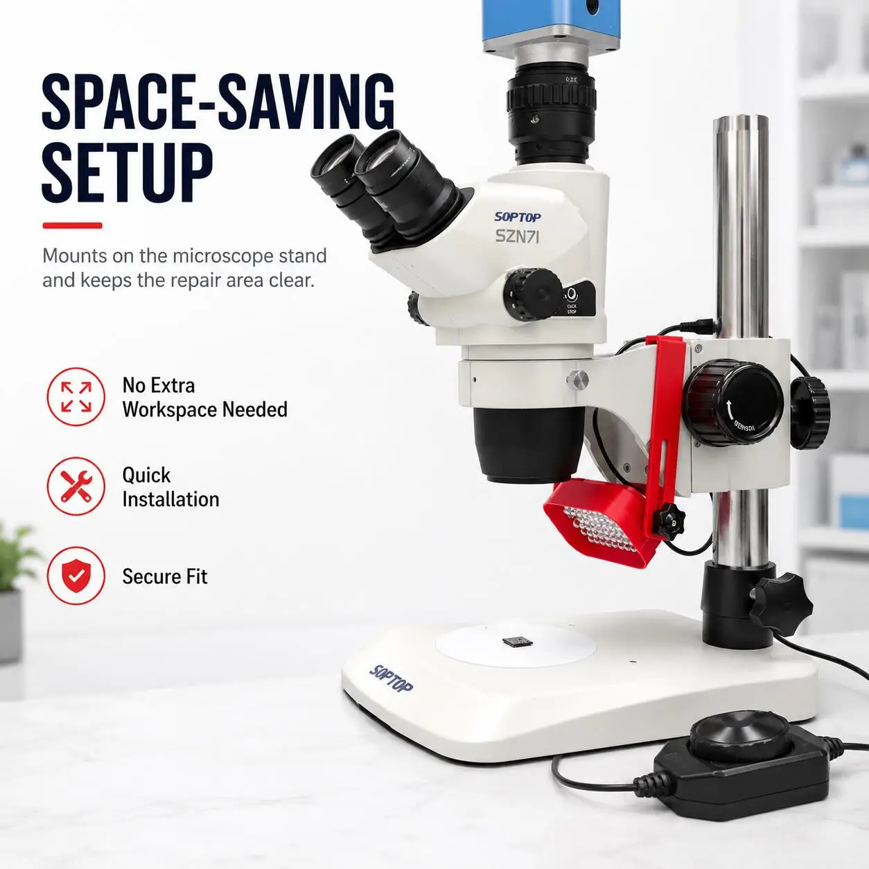 FX18 LED Microscope Lamp with Side-Mounted Space Saving Design Brightness Adjustable LED Lamp for Different Repair Area Tasks