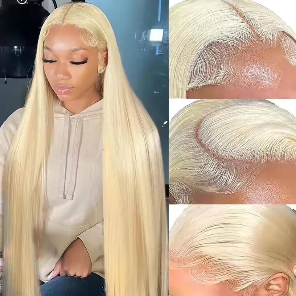 46 40 long inches 13x6 HD transparent front lace wig 613 blonde straight human hair 200 Density human hair forwomen hair