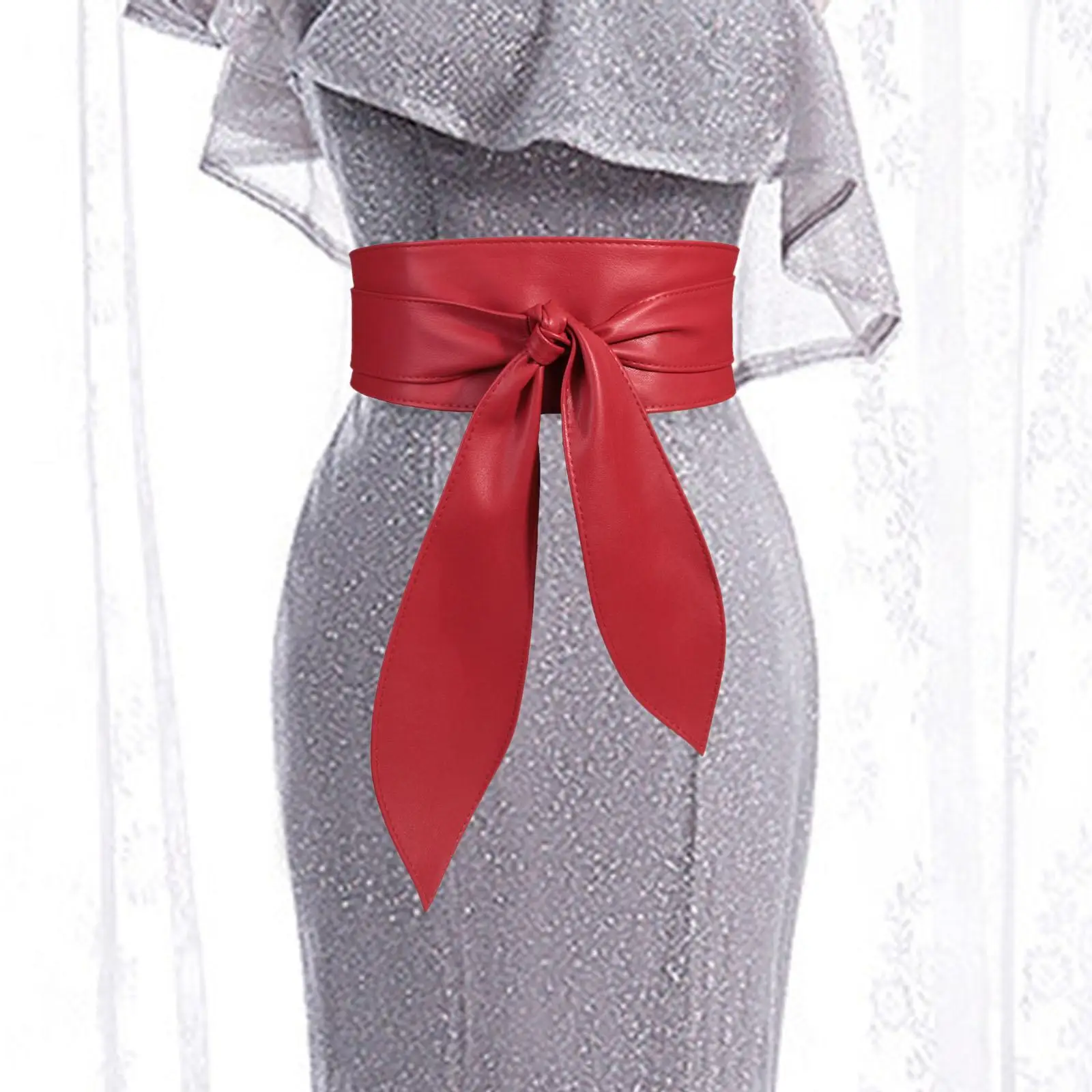 Women's Wide Corset Belt Self Tie Wrap Waist Cincher Artificial Leather Waistband Decoration for Coat Blouse