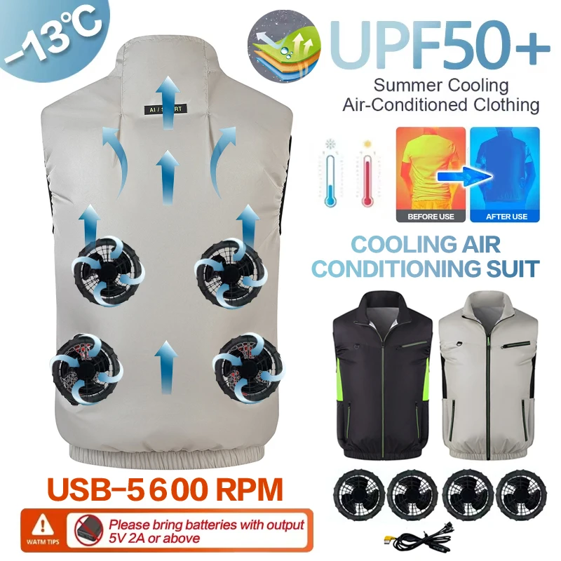 Summer Air Conditioning Cooling Vest with 4 USB Fans, Suitable for Both Men and Women. Breathable Clothing Designed Specifically