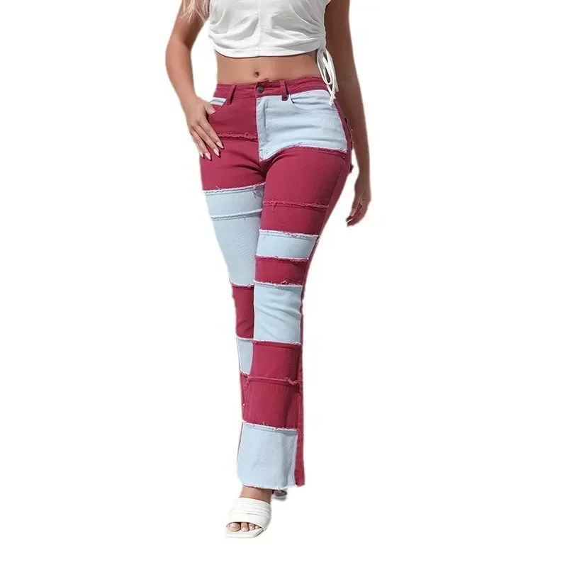 Jeans Women Wide Leg Pants Denim Washing Flare Pants Loose Mom Pockets Basics Spliced Ankle Length Boot Cut Casual Mid Waist