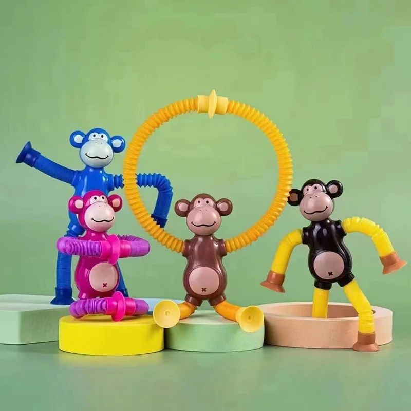

1/4/8/16 Packs Suction Cup Big Ear Chimpanzee Telescopic Stretch Tubes, Multi-shape Flexible Pull Tubes, Fun Stress Relief Party