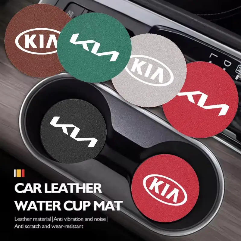 كيا سيارة كوستر كأس الماء حامل الجلد المدبوغ المضادة للانزلاق وسادة حصيرة لكيا EV6 ستينغر ريو سورينتو بيكانتو Ceed Borrego Syros K4 K5 K8 K9