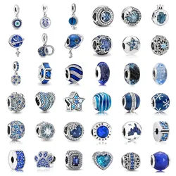 European New 925 Sterling Silver Plated Blue Clip Star Snowflake Charms Beads Fit Original Bracelet For Women Jewelry Making