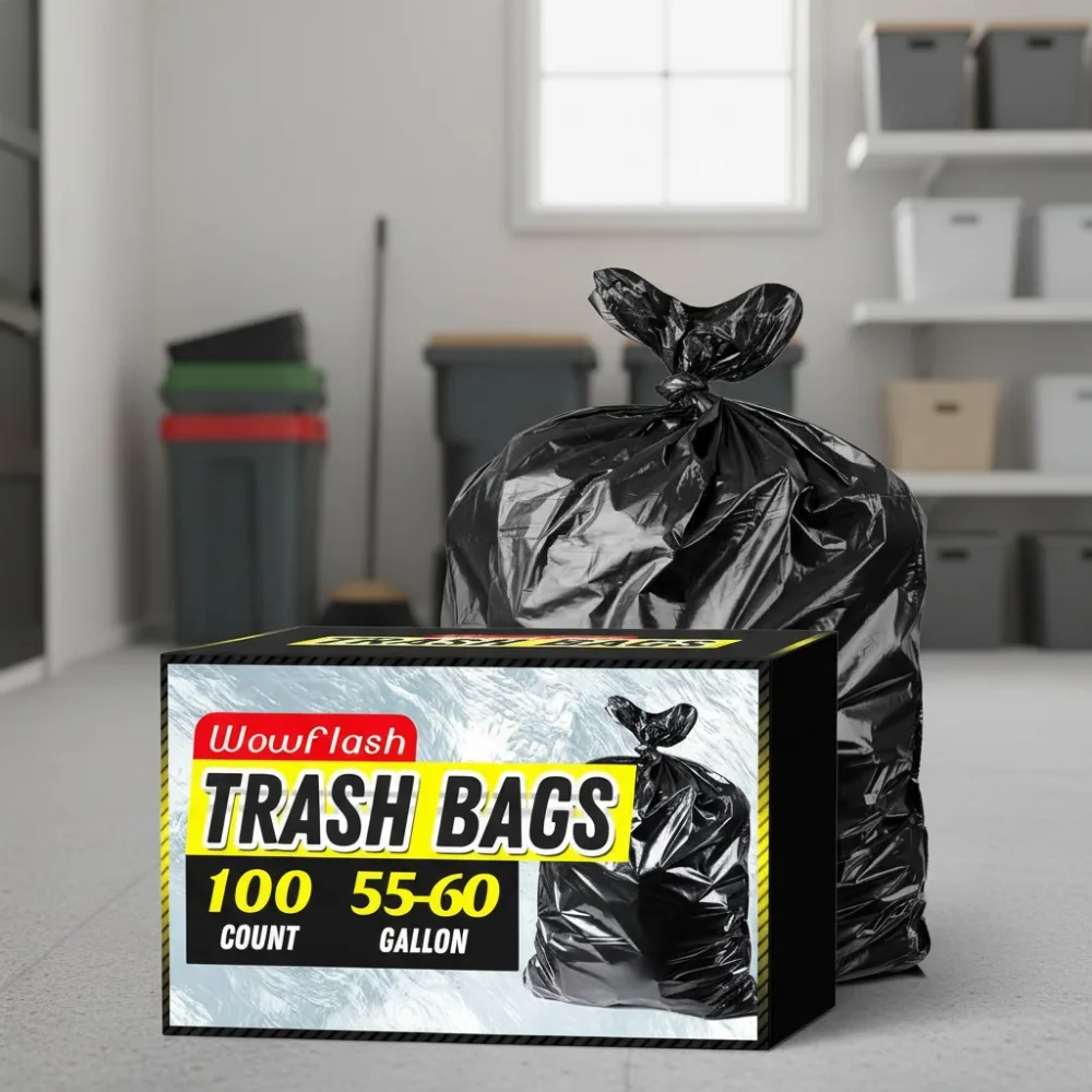 

100 Count 55-60 Gallon Heavy Duty Trash Bags, Commercial Grade Tear-Resistant Garbage Can Liners for Home & Outdoor Use