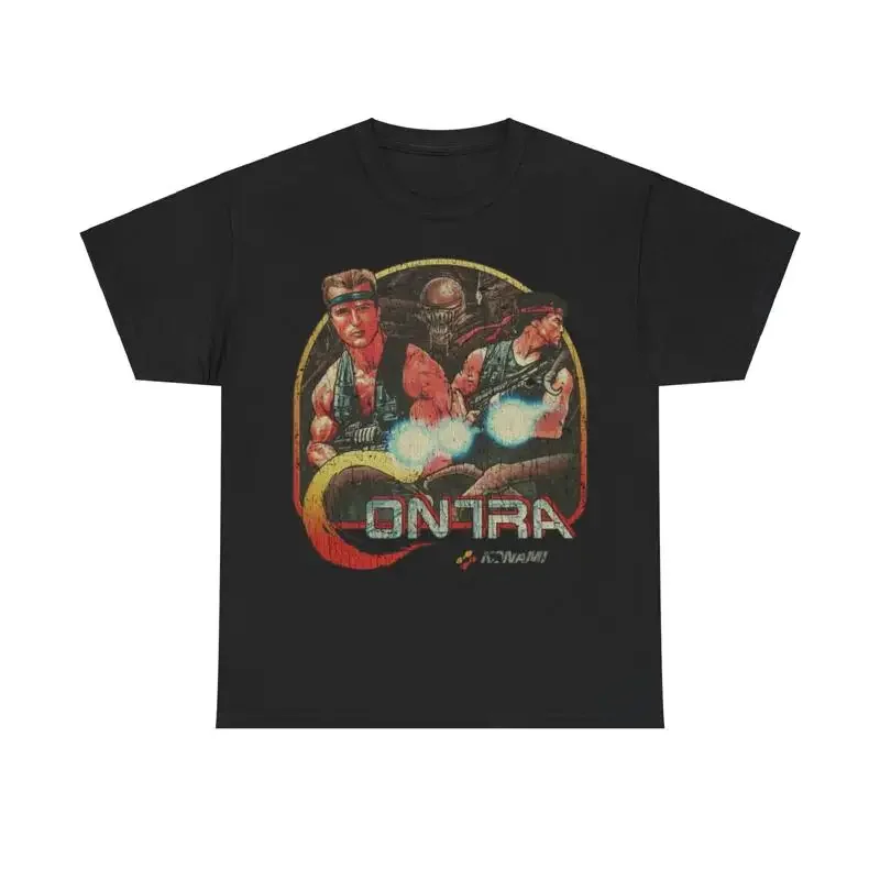 Contra 1987 Video Game Distressed Print T shirt