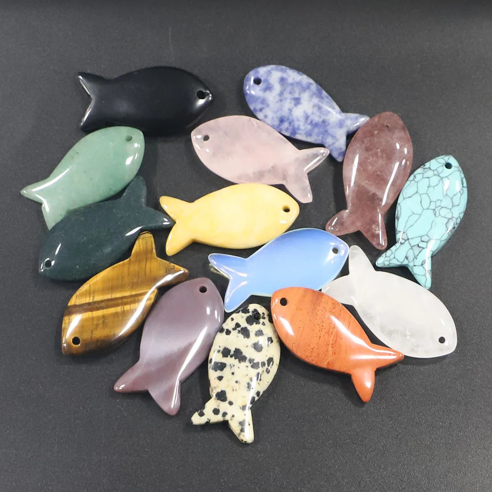 

Wholesale 10pcs/lot Fashion Carved Natural Stone Beads Amethysts Quartz Fish Shape Charms Pendants Fit Jewelry Making 40x20x8mm