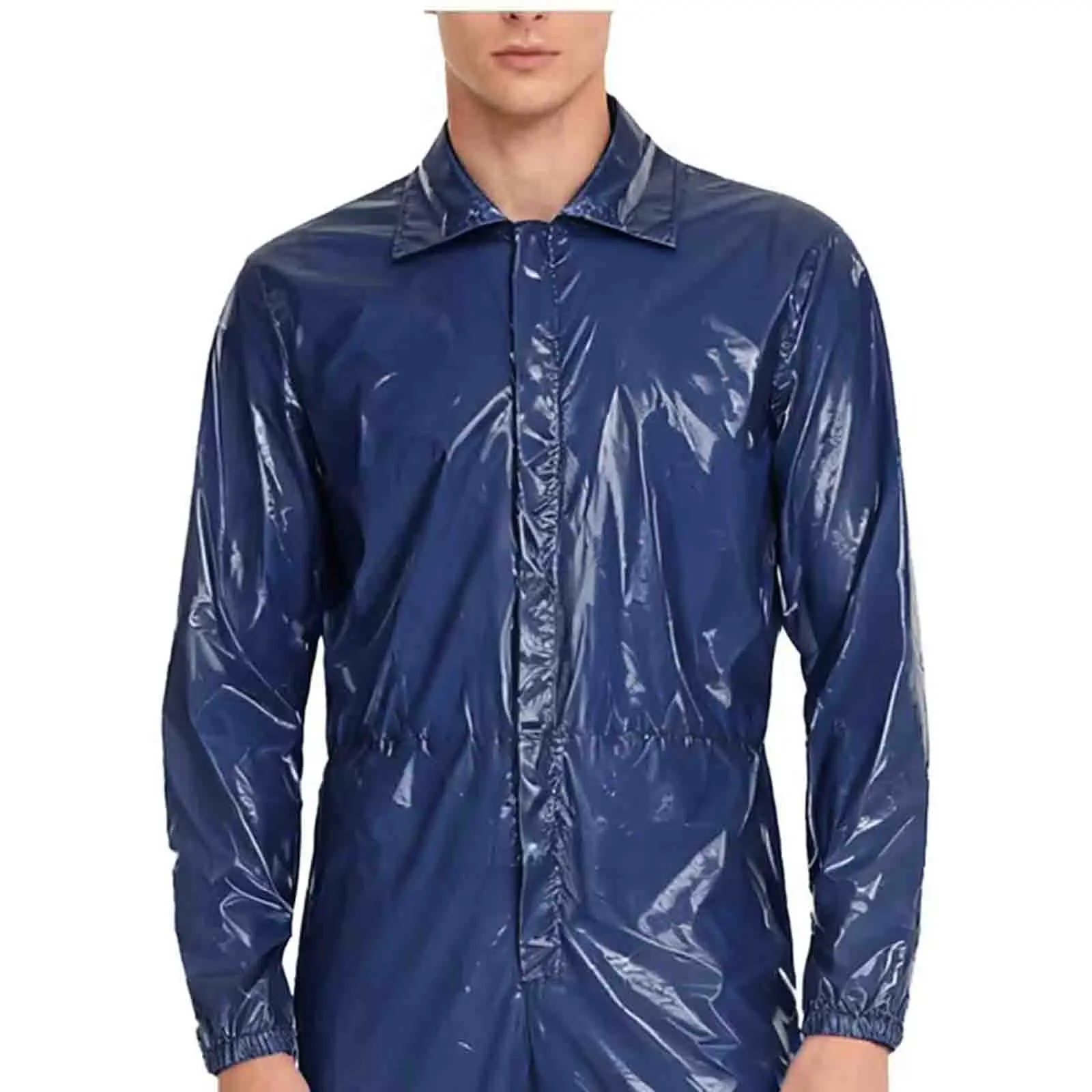 Men Protective Coverall Glossy Water Resistant Overalls Factory Workshop Working Bodysuits Long Sleeve Waist Elastics Jumpsuit