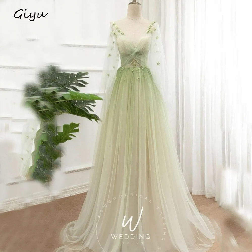 Giyu Fairy Lace Followers Korea Wedding Dress Photoshoot V-Neck Floor-Length Evening Gown Dress Birthday Party Dress