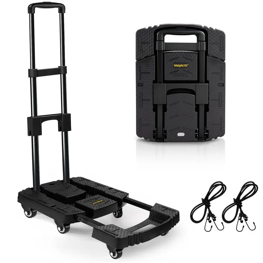 

Hand Truck 500lbs, Portable Heavy Duty Dolly Cart, 6 Wheels Collapsible Luggage Cart with 2 Elastic Ropes Compact Trolley Cart f
