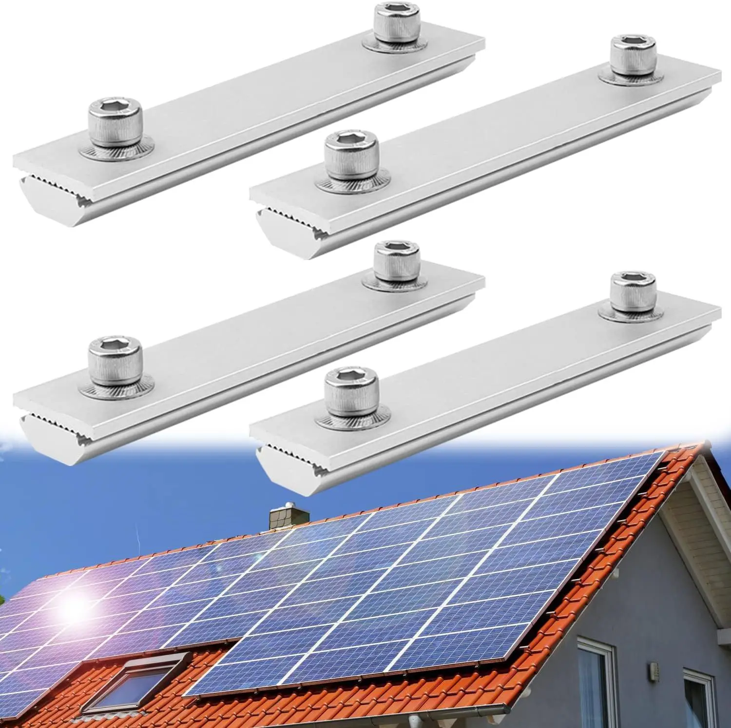 4Pcs Solar Panel Rail Profile Connector Aluminium Mounting Rail Connectors Solar Panel Mounting Accessories Solar Panel Kit