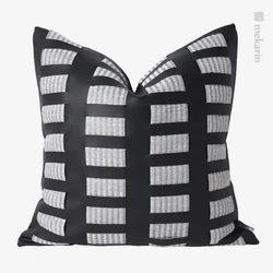 Modern light luxury living room sofa pillow black leather hollow hand-woven pillow bedside cushion cover bedroom cushion