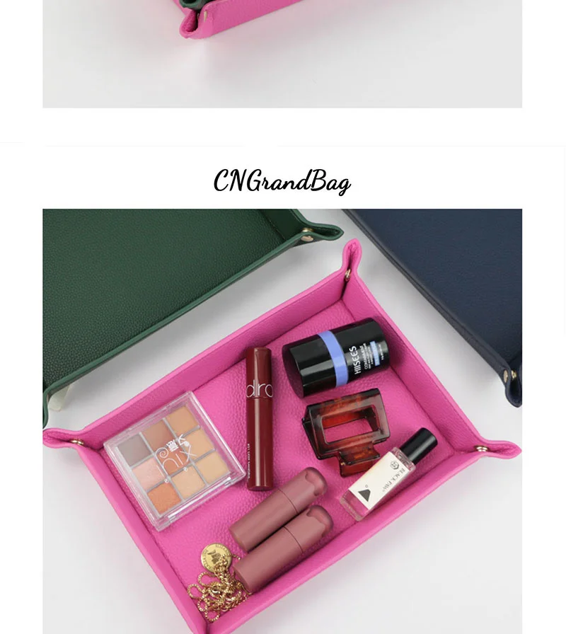 Free Customized Foldable PU Leather Tray for DIce Table Key Wallet Coin Organizer Square Tray Desktop Storage Box Jewelry Tray